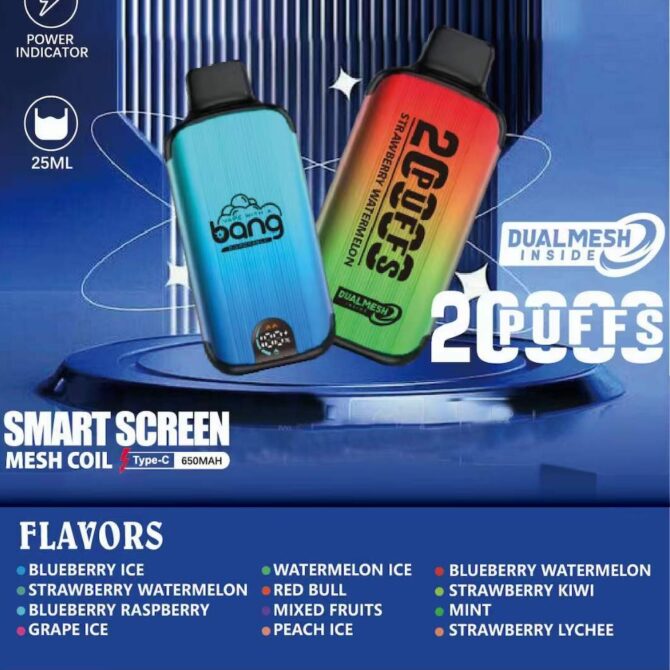 Original Bang 20000 puffs  LED display Disposable E Cigarettes Two Mesh Coil Puff 20k Vapes Vaper
