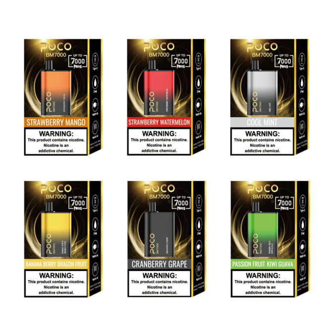 EU Warehouse POCO 7000 puff 850mAh Type-C Charger E liquid 17ML 1.2ohm Mesh coil 10 flavors Nicotine 50mg 5 day delivery vape puff poco