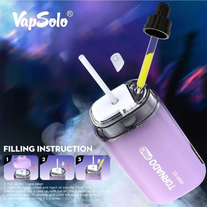 VAPSOLO Tornado Pro 12K Puff Vapes Disposable Vape Pen Mesh Coil 12000 PUFFS E Zigarette Airflow RGB Led And Battery Power Indicator Light