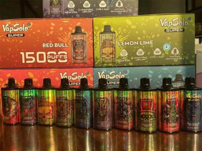 Vapsolo Super 15000 Puff Mesh Coil Vape Pen Cartridge Rechargeable Airflow Adjustable 15 Flavors Puff 15K