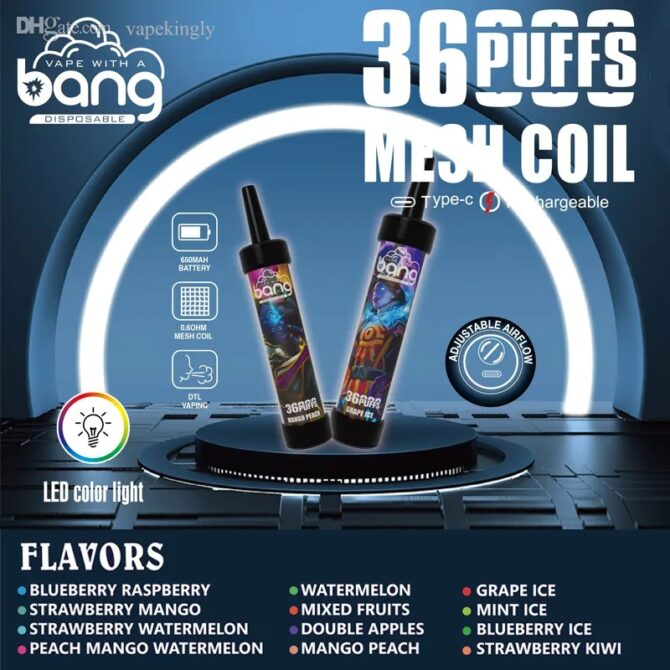 bang puff 36000 disposable vapes Rechargeable E Cigarettes Mesh Coil 40ML E-liquid puff 36k vaper 0%2%3%5% LED color light vaper puff 36k