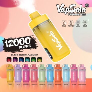 VAPSOLO Tornado Pro 12K Puff Vapes Disposable Vape Pen Mesh Coil 12000 PUFFS E Zigarette Airflow RGB Led And Battery Power Indicator Light
