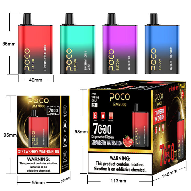 EU Warehouse POCO 7000 puff 850mAh Type-C Charger E liquid 17ML 1.2ohm Mesh coil 10 flavors Nicotine 50mg 5 day delivery vape puff poco