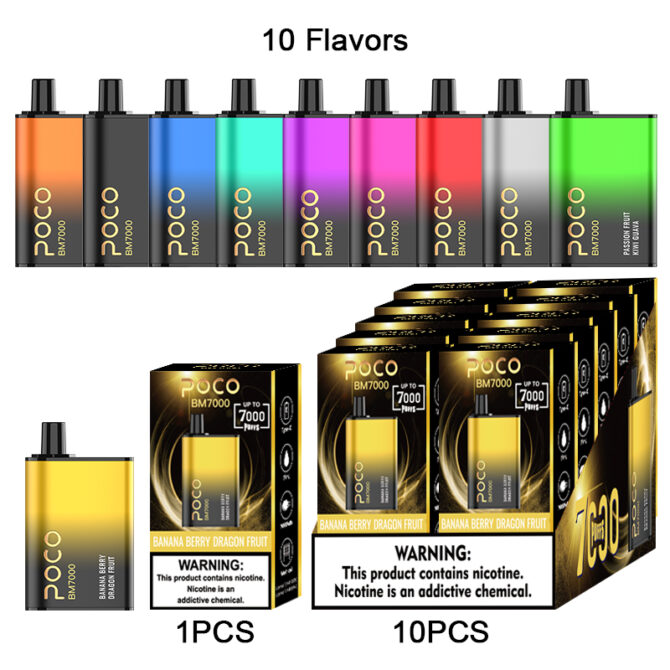 EU Warehouse POCO 7000 puff 850mAh Type-C Charger E liquid 17ML 1.2ohm Mesh coil 10 flavors Nicotine 50mg 5 day delivery vape puff poco
