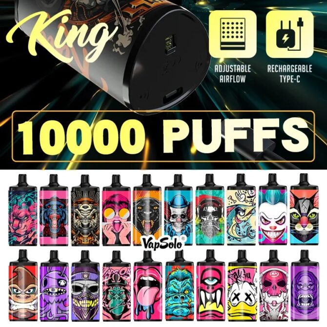Vapsolo KING 10000 PUFFS Disposable Vape Device Kit E Cigarette Vaper 20ml 10K Puff Mesh Coil Airflow Control Electronic Cigar 20 Flavors