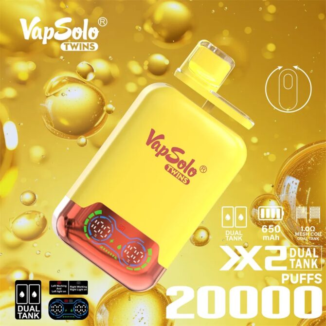VAPSOLO Twins 20k PUFF Vapes Disposable Vaper Blendy Pens With Mesh Coil Digital Screen Display 15 Flavors Dual Tank 2 Flavor Options puff 20000