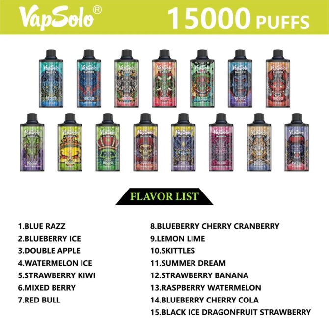 Vapsolo Super 15000 Puff Mesh Coil Vape Pen Cartridge Rechargeable Airflow Adjustable 15 Flavors Puff 15K