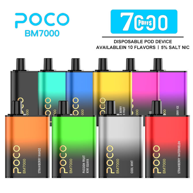 EU Warehouse POCO 7000 puff 850mAh Type-C Charger E liquid 17ML 1.2ohm Mesh coil 10 flavors Nicotine 50mg 5 day delivery vape puff poco
