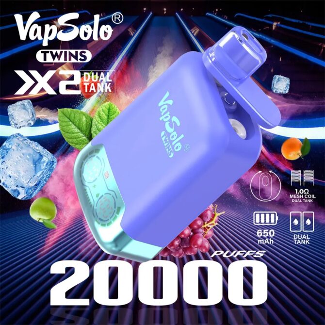 VAPSOLO Twins 20k PUFF Vapes Disposable Vaper Blendy Pens With Mesh Coil Digital Screen Display 15 Flavors Dual Tank 2 Flavor Options puff 20000