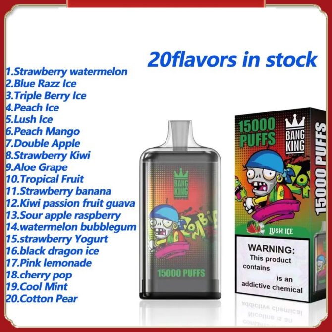 Bang King 15k Puffs crystal moq 10pcs 0% 2% 3% 5% Nicotine Rechargeable Disposable Pod Puff 15000