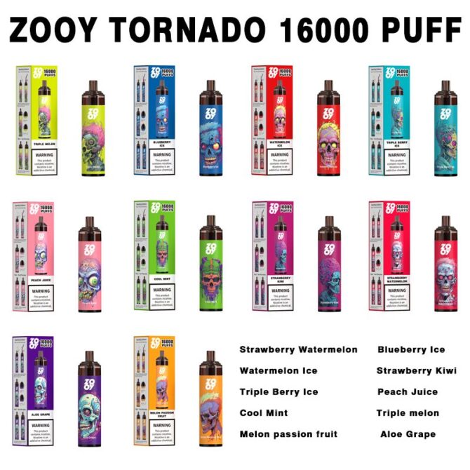 Eu warehouse Zooy Tornado 16000 Puff Disposable Vape Pen Electronic Cigarettes 26ml Pod Mesh Coil Glowing Colors Rechargeable Device Tornado Puff Vape