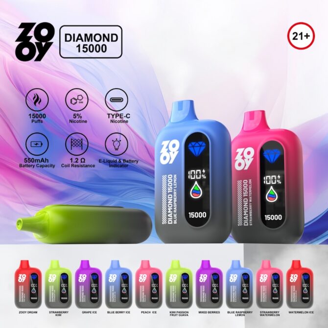 Eu warehouse vaper zooy 15k puff disposable vape sigaretta elettronica 650mah Rechargeable mesh coil with screen diamond box puff 15k 15000