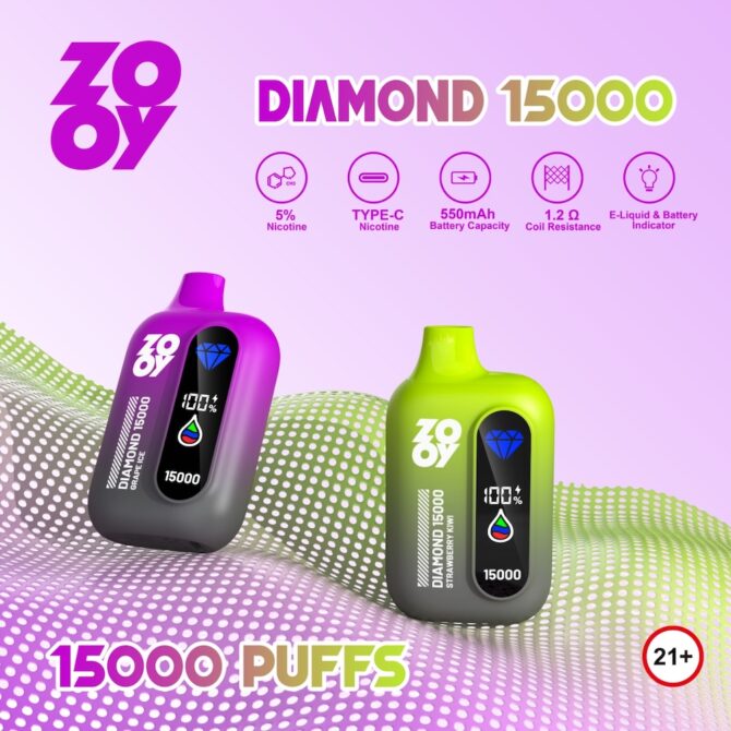 Eu warehouse vaper zooy 15k puff disposable vape sigaretta elettronica 650mah Rechargeable mesh coil with screen diamond box puff 15k 15000