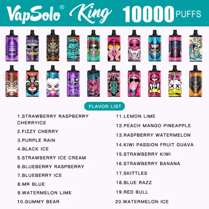 Vapsolo KING 10000 PUFFS Disposable Vape Device Kit E Cigarette Vaper 20ml 10K Puff Mesh Coil Airflow Control Electronic Cigar 20 Flavors