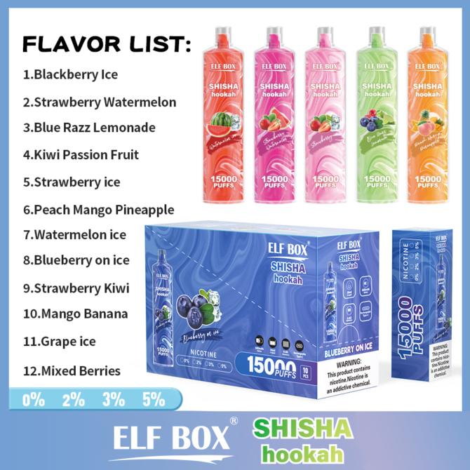 ELF BOX Puff Shisha Hookah 15000 Puffs Vapes Disposable Puff 15000 12k