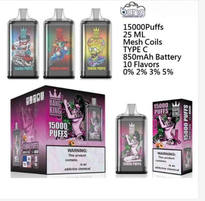 Bang King 15k Puffs crystal moq 10pcs 0% 2% 3% 5% Nicotine Rechargeable Disposable Pod Puff 15000