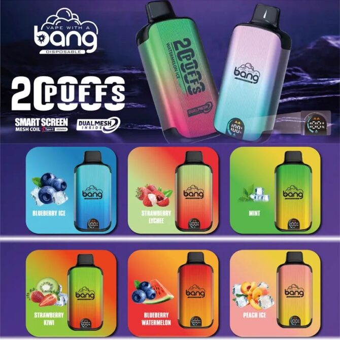 Bang 20k puffs moq 10pcs  Two Mesh Coil LED display Disposable E Cigarettes Puff 20000 Vapes Vaper