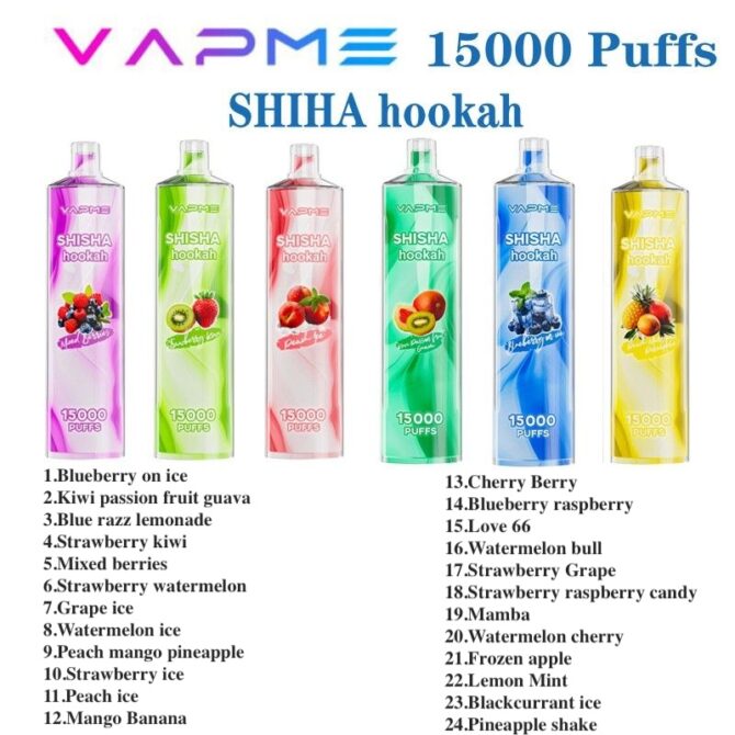 Vapme Shisha Puff 15000 Puffs Nicotine Vapes Rechargeable Disposable Vape Puff 15k