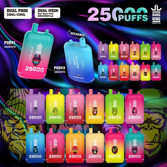 Original Bang king 25000 puff vapes disposable puff E-Zigaretten 46ml dual pod 0.8 Ohm Mesh Coil 0 % 2 % 3 % 5 % 650 mAh Bettery Puffs 25k