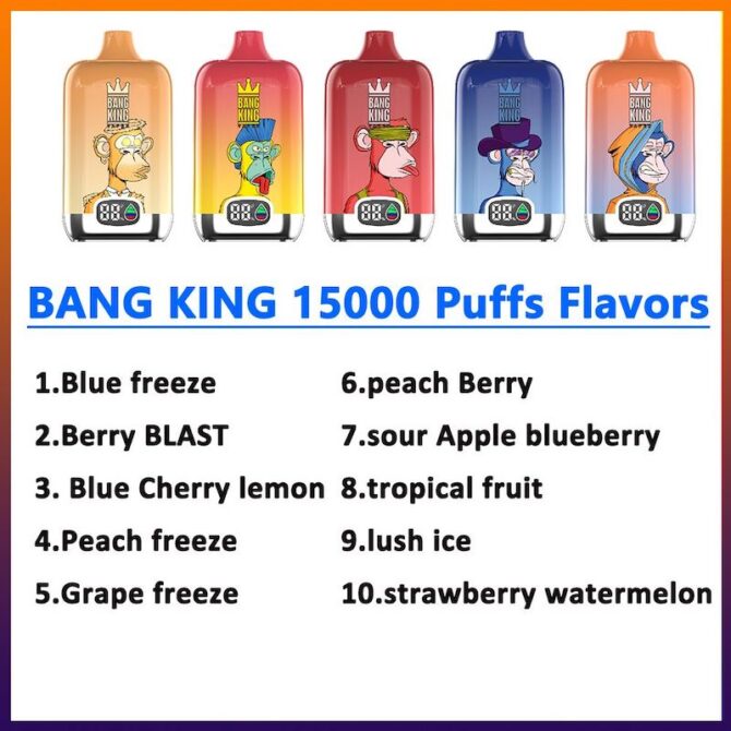 Bang King 15k Puffs MOQ 10pcs Vapes Digital Box Smart Screen Rechargeable Disposable Vape Puff 15000 Vaper