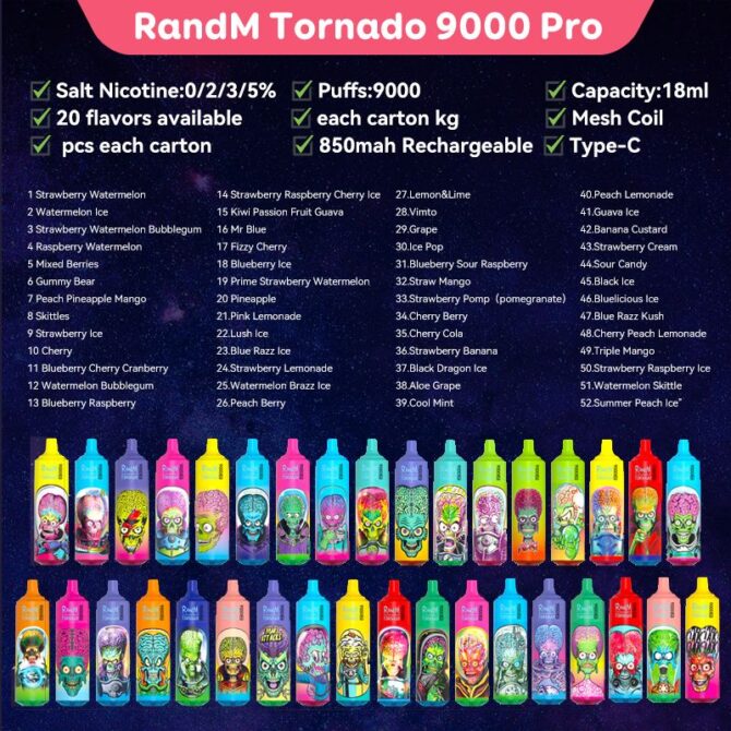 RandM Tornado 9k 9000 PRO Puffs LED display Disposable E Cigarettes vapen tornado puff randmvapes