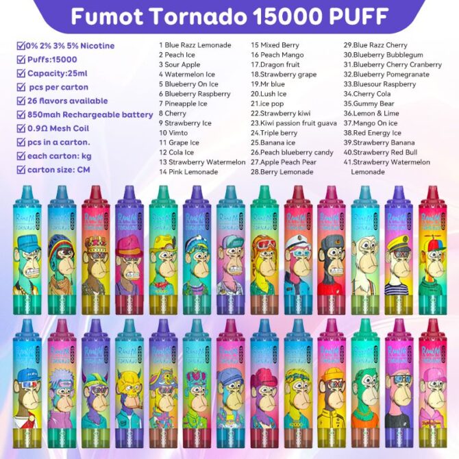 Fumot RandM Tornado puff 15000 LED display Disposable E Cigarettes vapers tornado vape 15k puff disposable vape