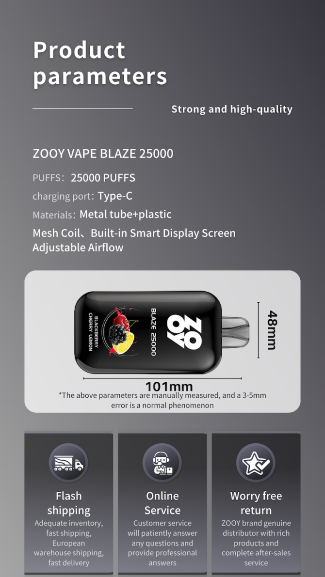 ZOOY BLAZEN 25k PUFF MOQ 10pcs disposable vapes full scream display double mesh coil puff 25k vaper