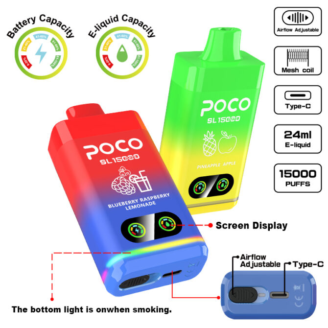 POCO SL15000 15k puff disposable vape 24ML mesh coil vape store best vape puff 15000