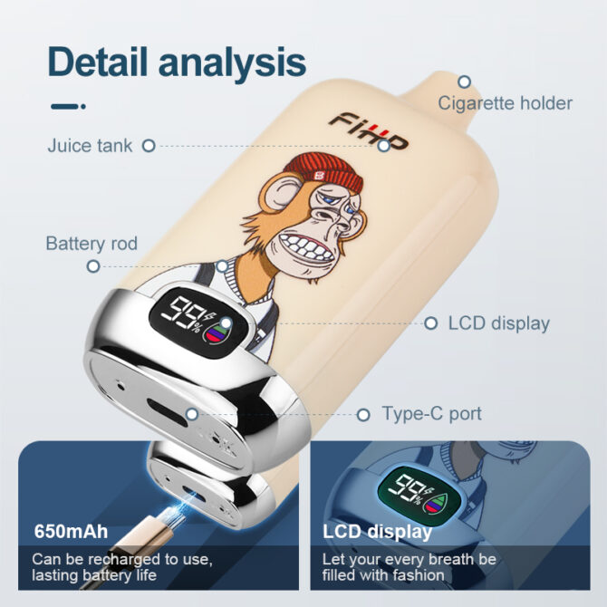 Fihp Digital Box 12000 Puffs Vape Pen smart screen display Rechargeable 650mah 20ml Vaper Puff 20k