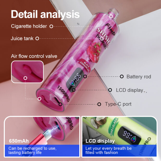 Fihp Mini Hookah Shisha 15000 PRO Puffs Vaper Rechargeable Puff Disposable Vapes