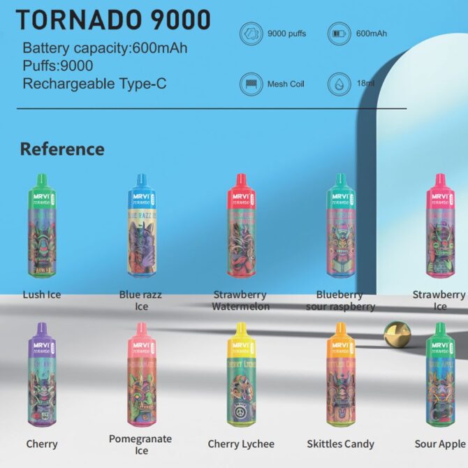 Mrvi Tornado 9000 Puff Vape Rechargeable Vaporizer Cigarette Disposable Vape Puff 9k