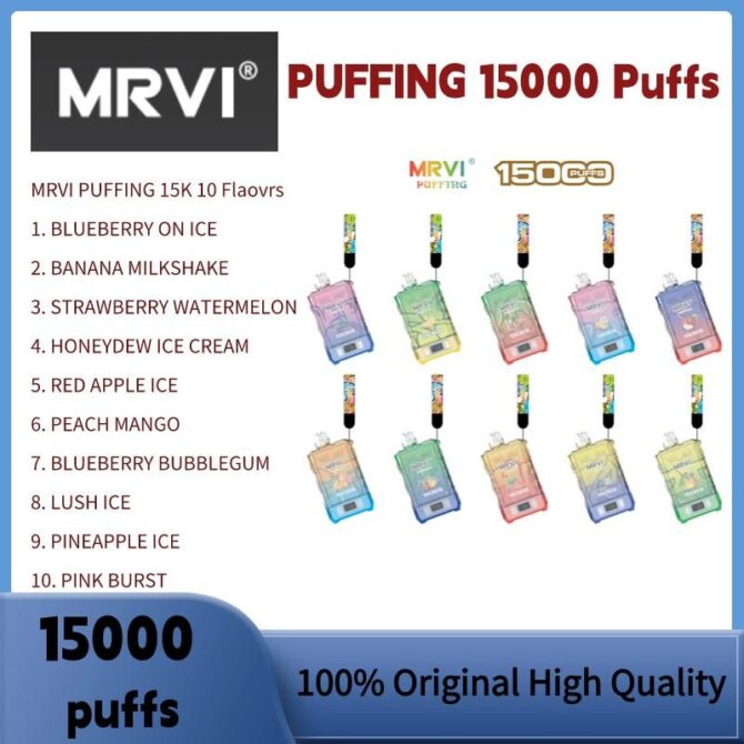 Mrvi Puffing 15K Puff EU ship Disposable Vape Dual Mesh Coil with E Liquid & Power Screen Display Puff 15000