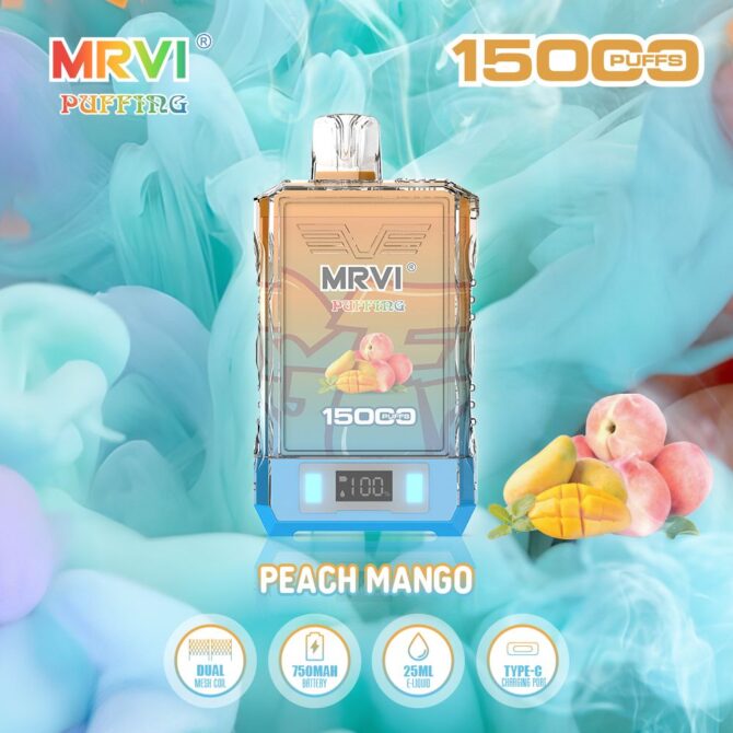 Mrvi Puffing 15K Puff EU ship Disposable Vape Dual Mesh Coil with E Liquid & Power Screen Display Puff 15000