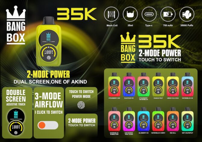 Bang Box 35000 Puffs Touch Control 2 Power Mode Double Screen Vape 35k Puff