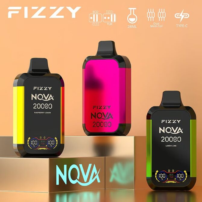 Fizzy Nova 20000 Puffs Eu warehouse Disposable Vape | Dual Mesh Coil, 28ML E-liquid, LCD Screen, Eco/Turbo Mode