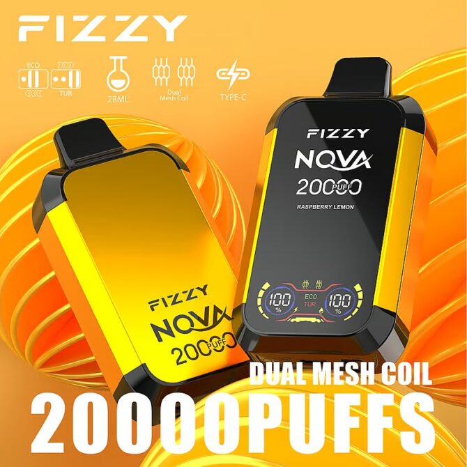 Fizzy Nova 20000 Puffs Eu warehouse Disposable Vape | Dual Mesh Coil, 28ML E-liquid, LCD Screen, Eco/Turbo Mode